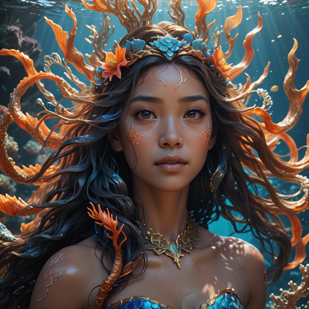 Chinese Mermaid in Coral Reef: Fantasy Film Still