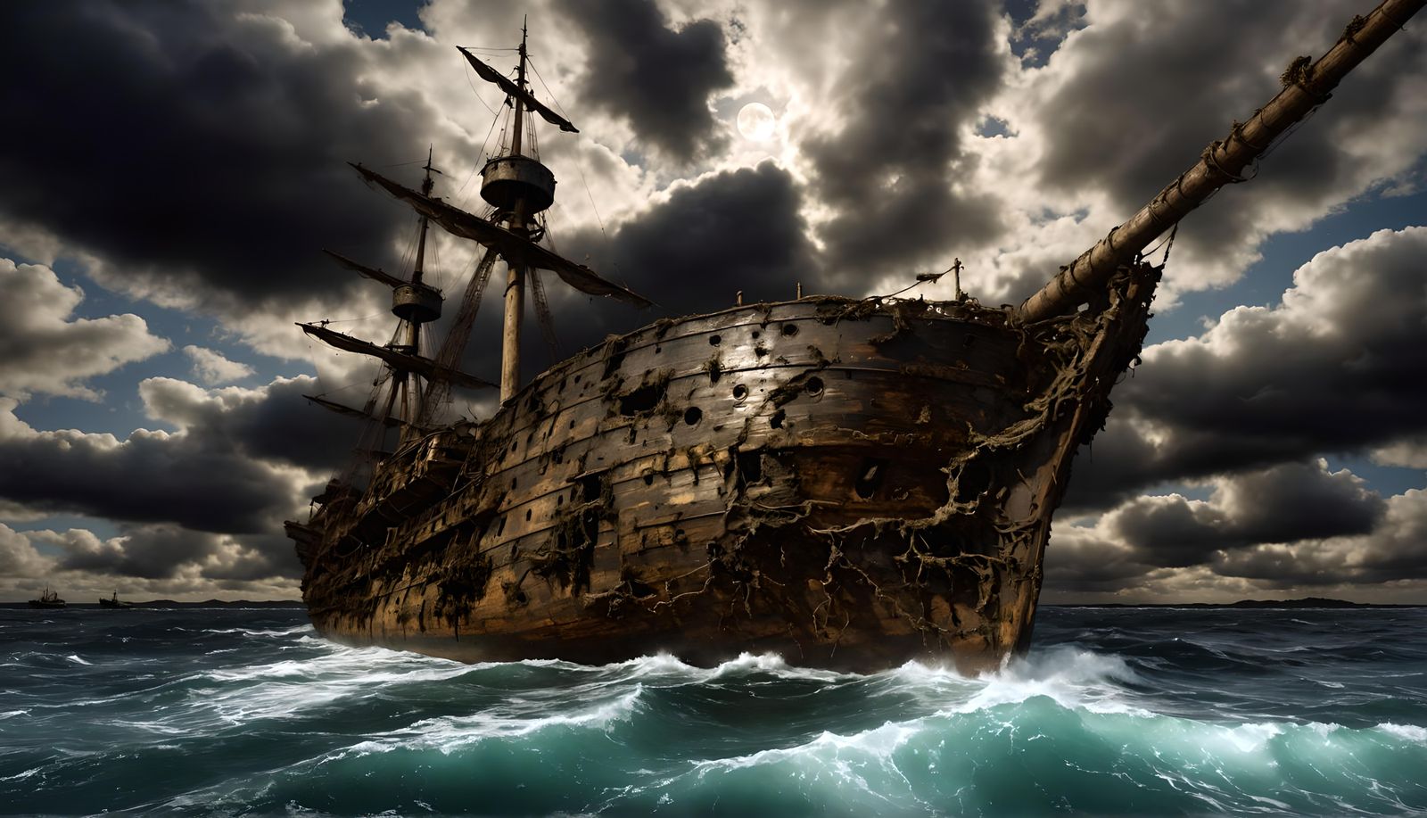 Hyperrealistic Ghost Ship Emerges from Stormy Seas