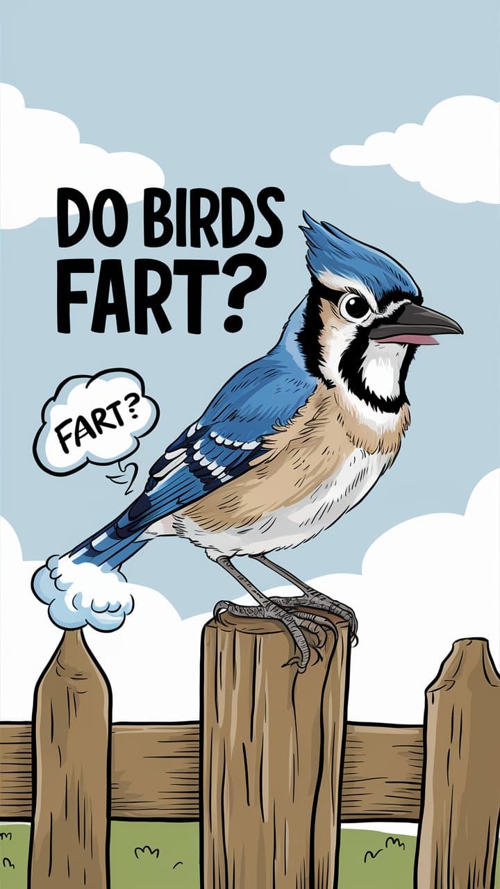 Humorous Cartoon Bluejay with Fart Cloud Illustration