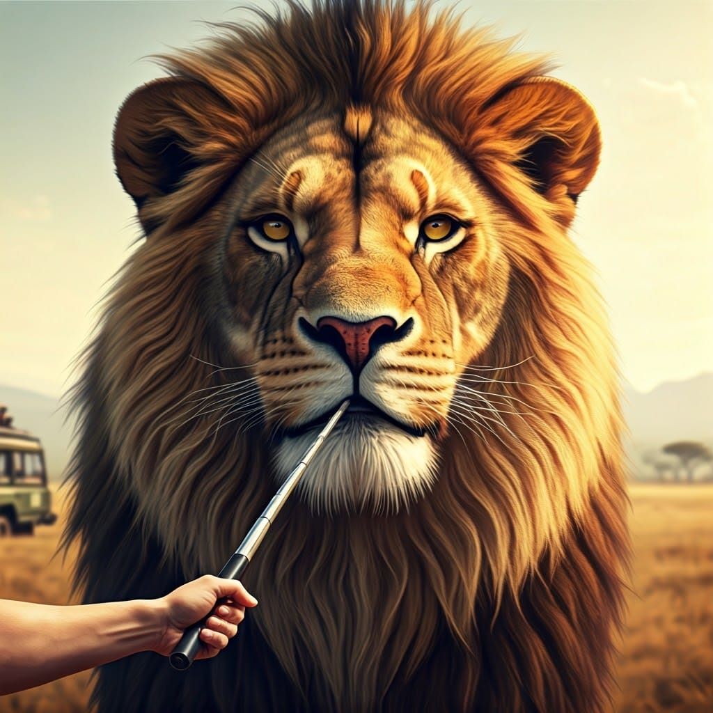 Surreal Lion Selfie: Photorealistic Safari Adventure