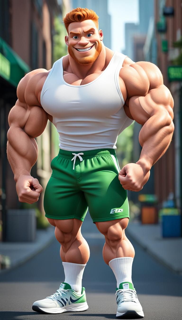 Ginger Bodybuilder Posing in Pixar CGI Style