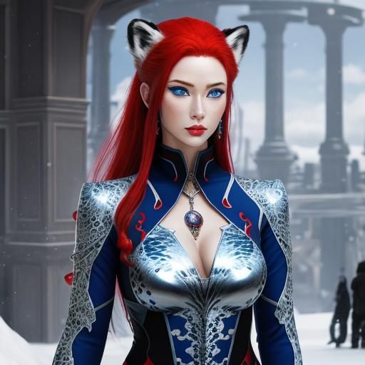 Futuristic Neko Girl in a Crowded Bar