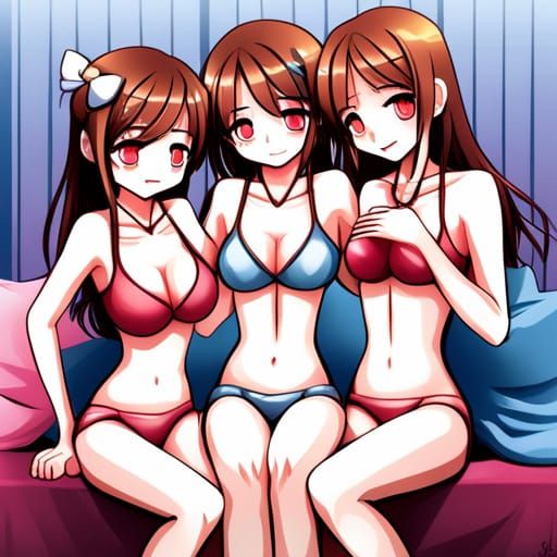 Anime Girls Cuddle in Underwear: Manga Style