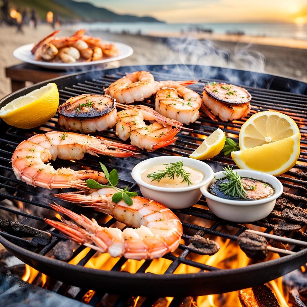BBQ Seafood Feast with Grilled Prawns and Scallops