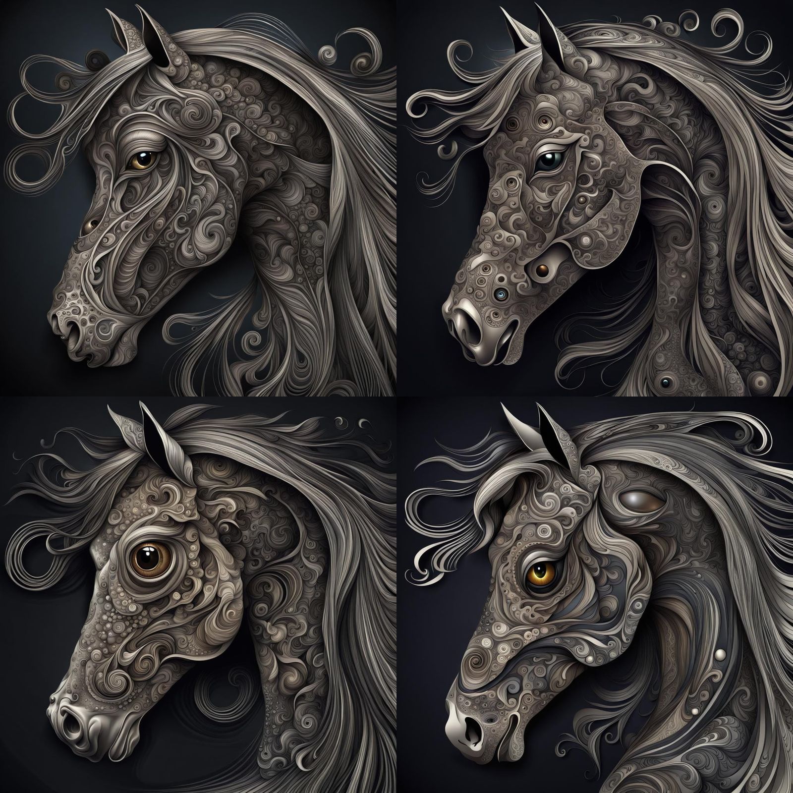Realistic Horse Head with Abstract Fractal Elements