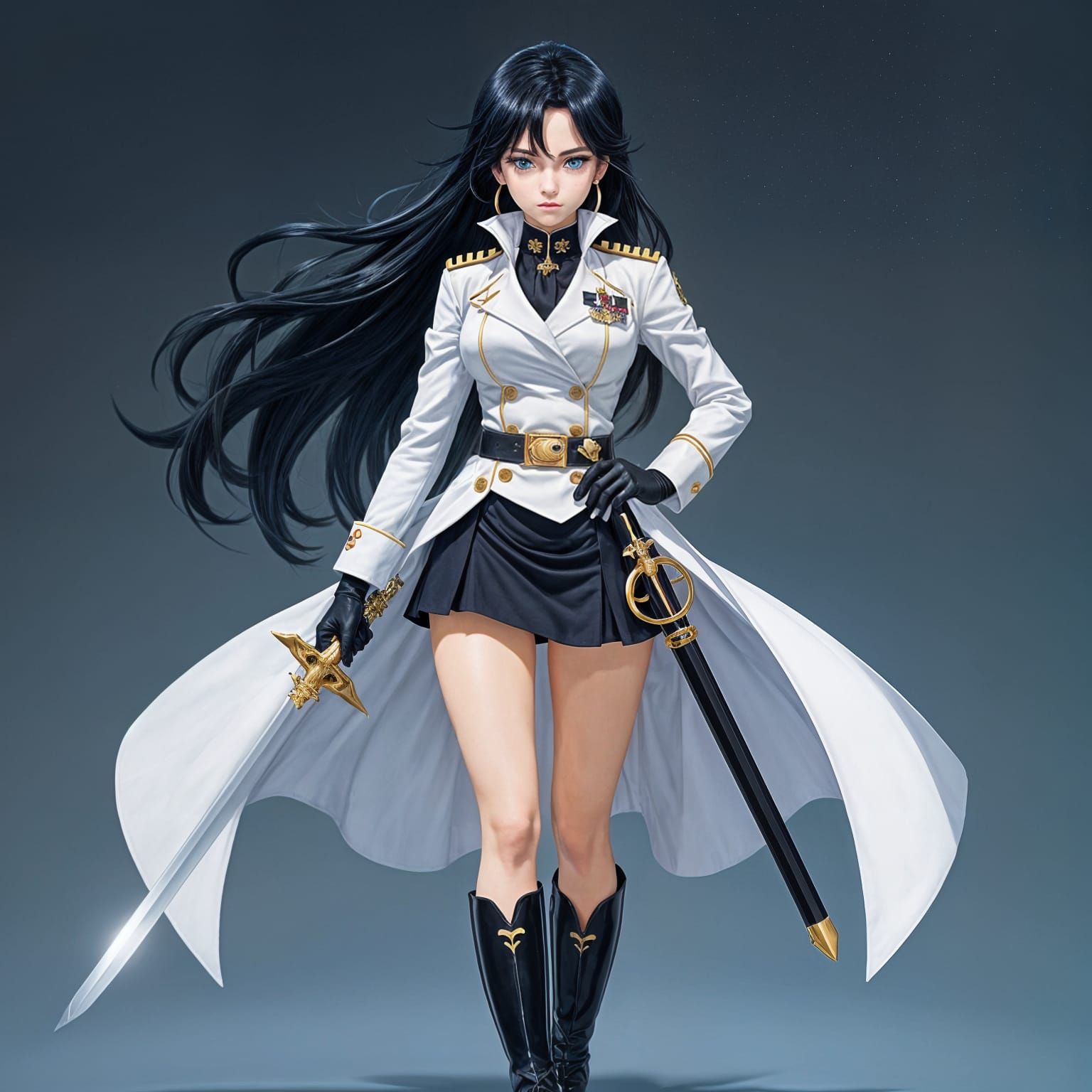 Anime Female Admiral in White Navy Uniform with Sword