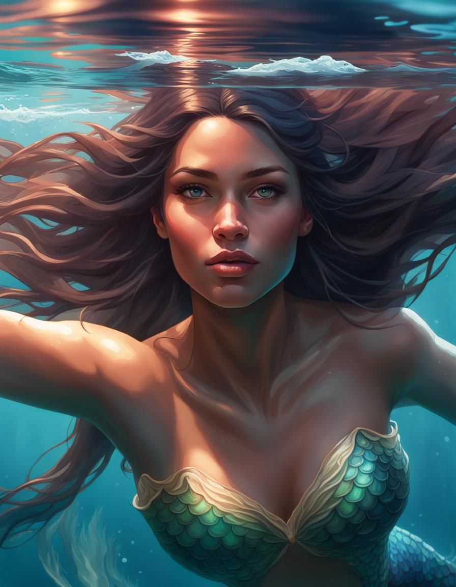 Mermaid Portrait in Ocean Depths: Artstation Style