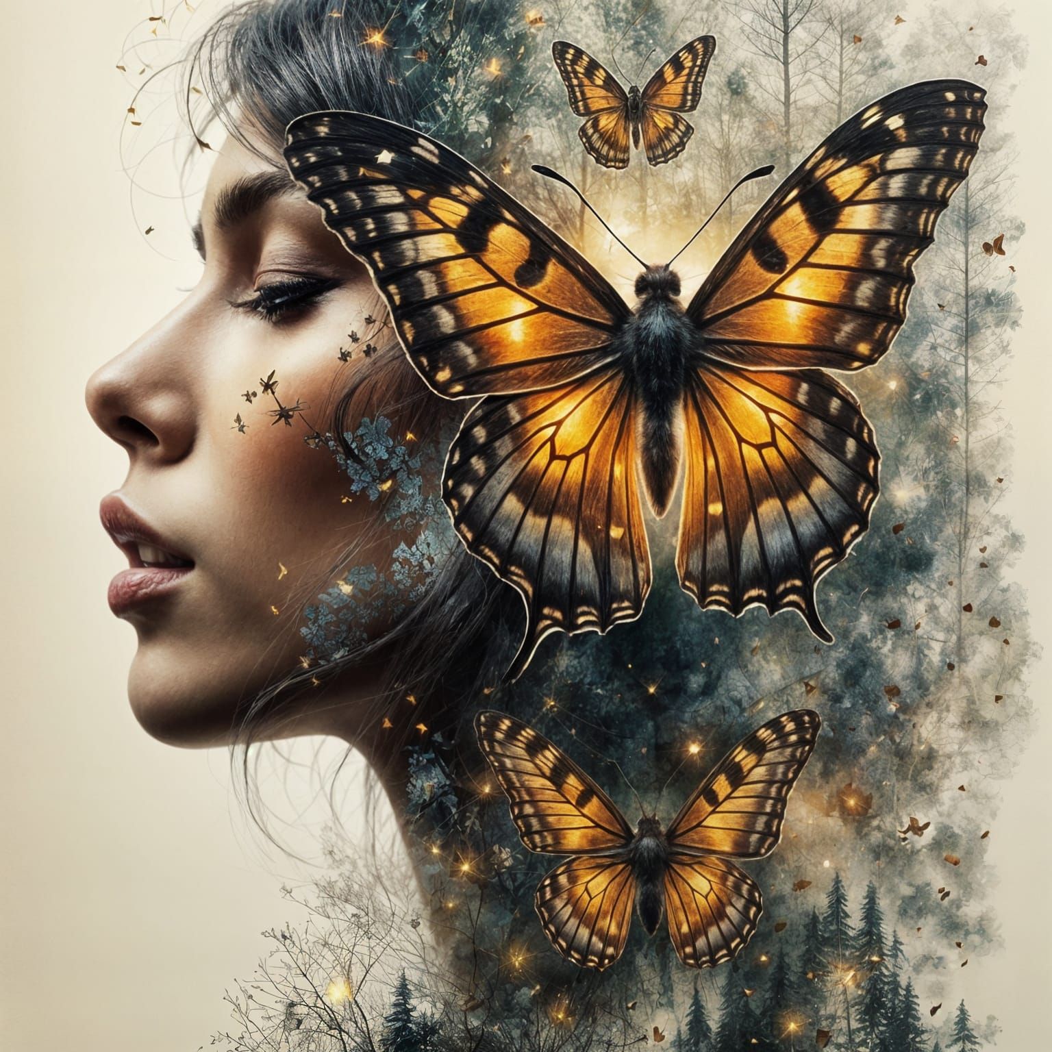 Hyper-Realistic Woodland Scene with Fashion Model and Scient...