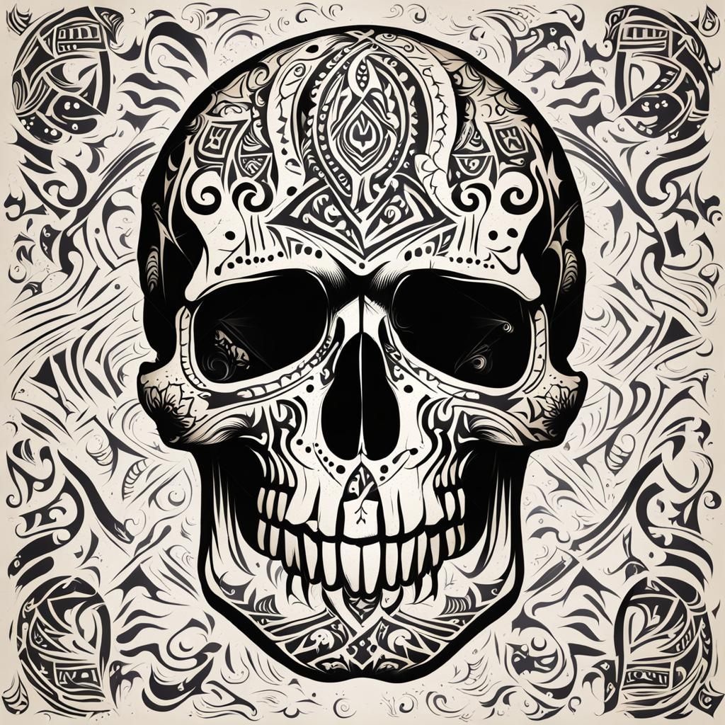 Tribal Tattoo Art: Human Skull Masterpiece