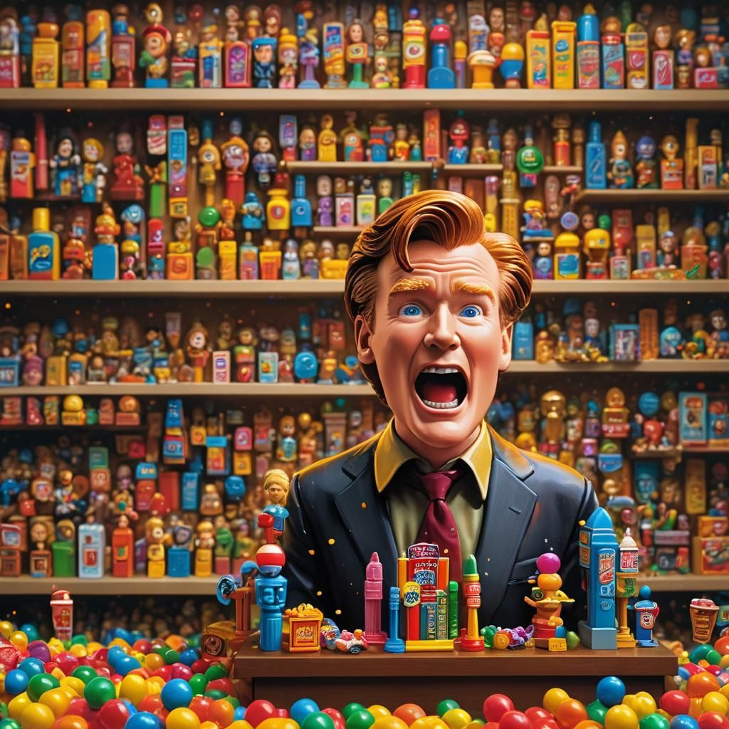 Hyperrealistic Conan O'Brien Pez Dispenser Still Life
