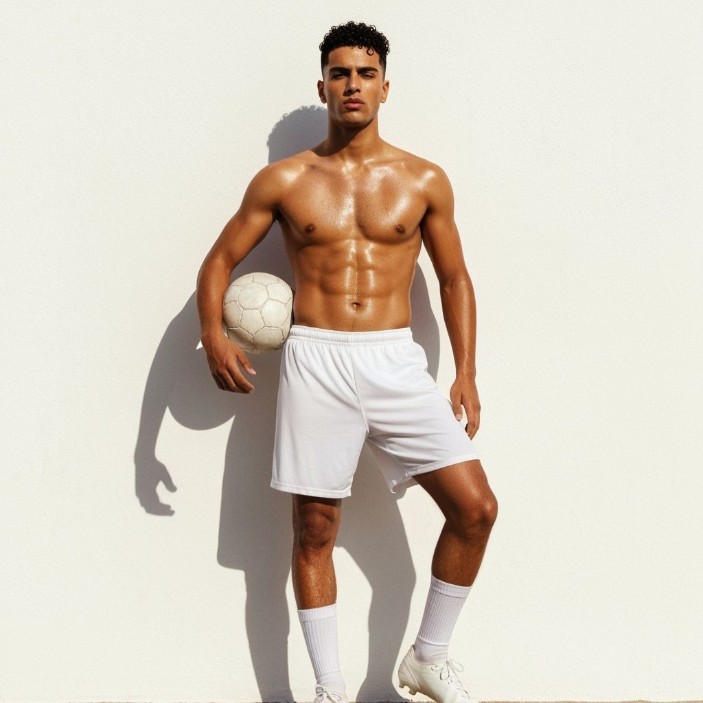 Athletic North African Man Poses with Football in Sunlight