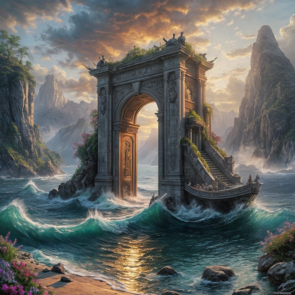 Floating Door to Ethereal Island in Fantasy Style