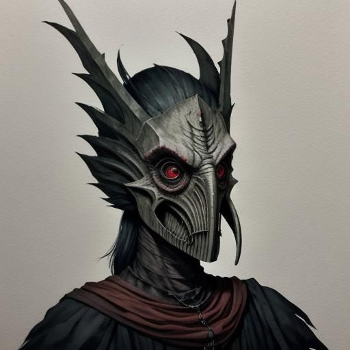 Surreal Watercolor of Cloaked Figure with Beak Mask