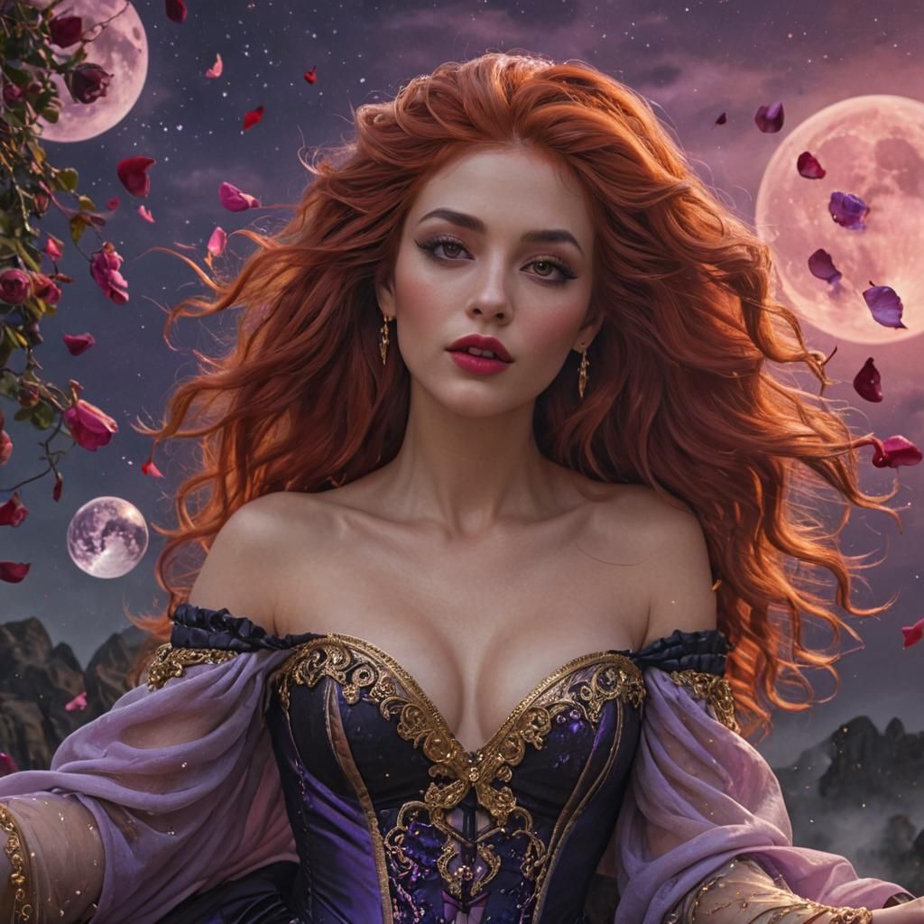 Goddess with Red Hair and Purple Corset