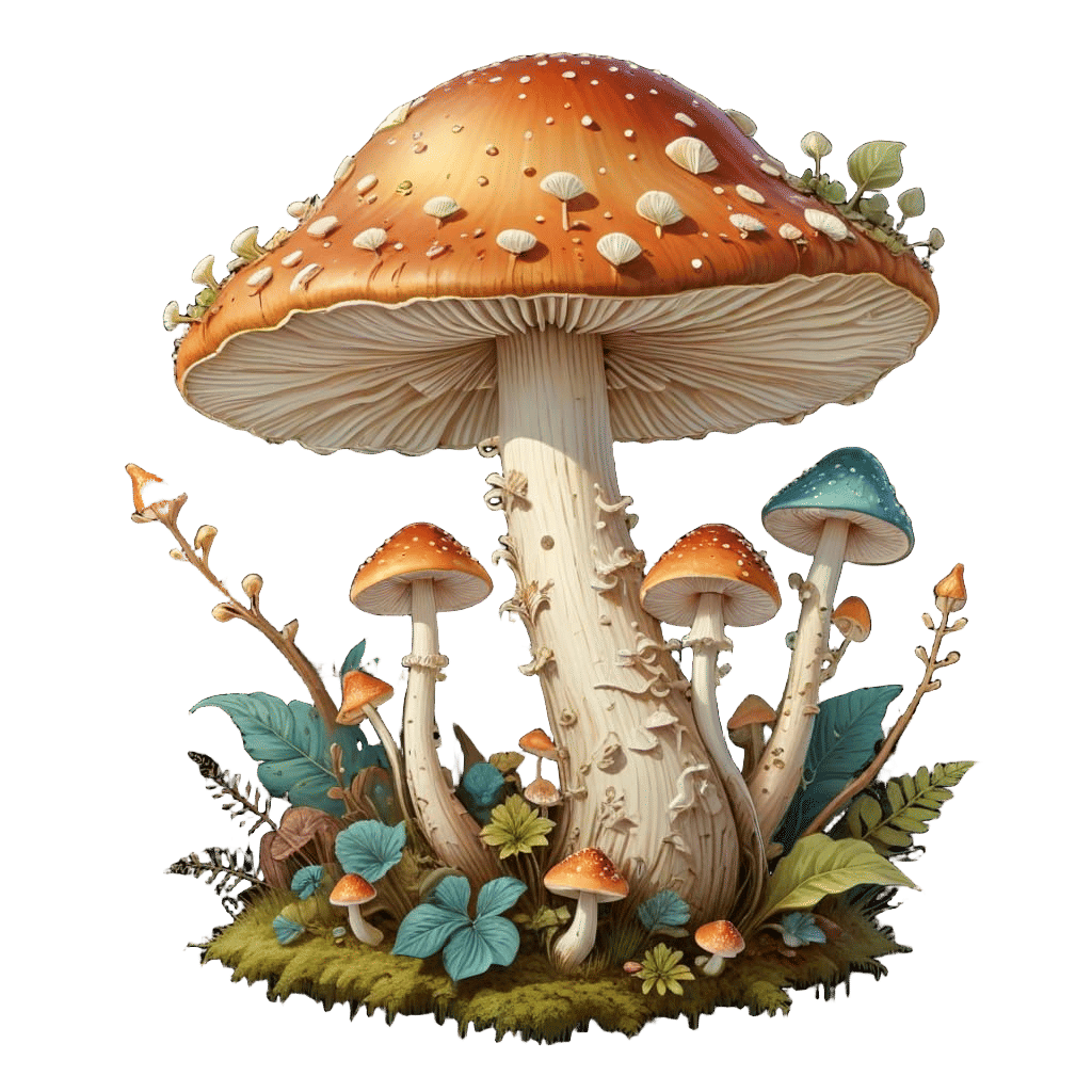 Colorful Mushroom Variations in Forest Setting
