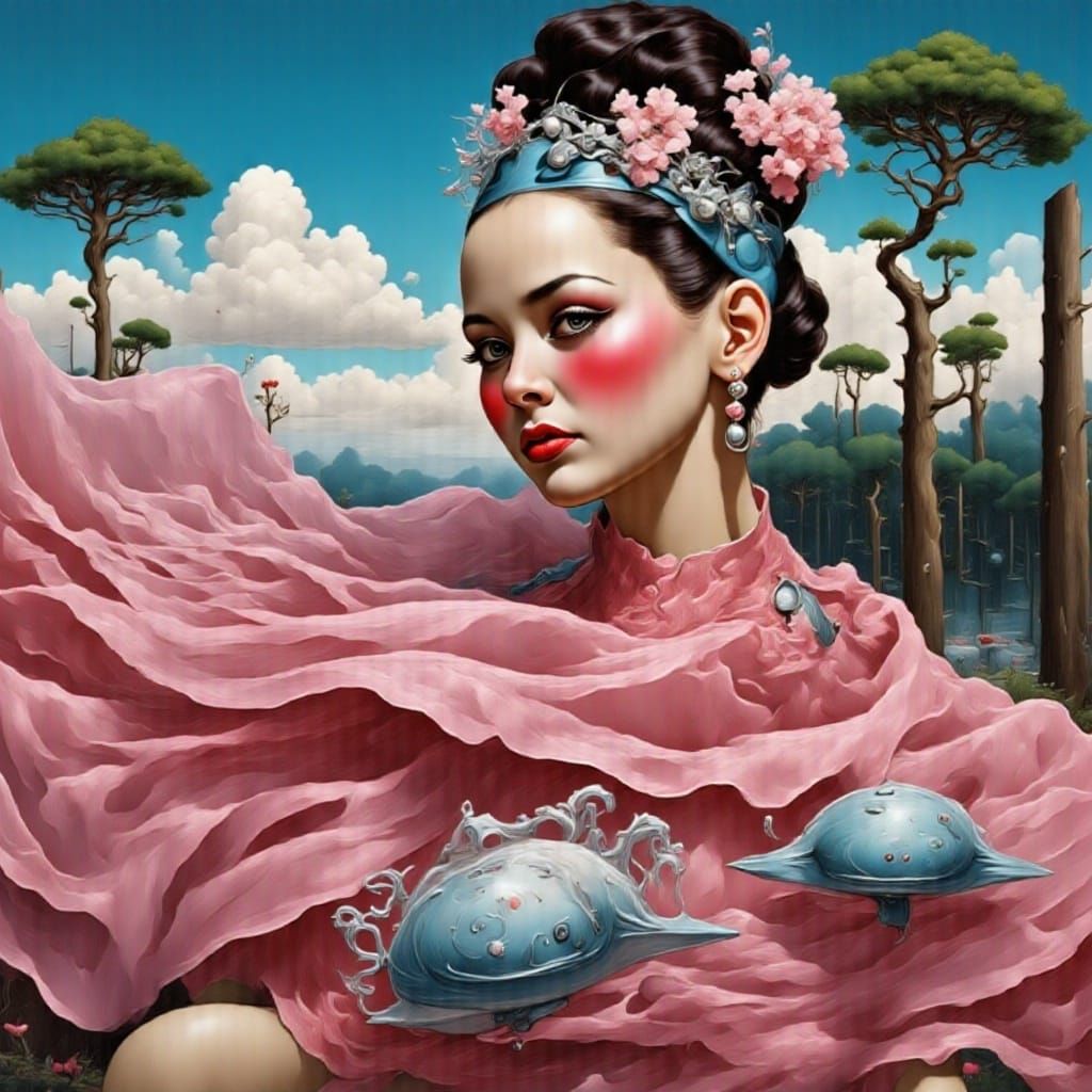 Surreal Pink and Teal Melting Landscape in Oil