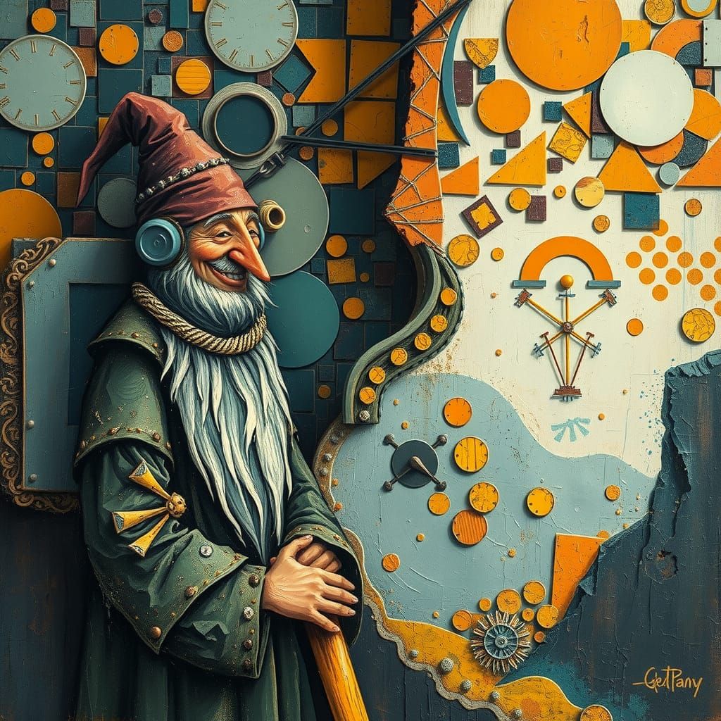 Laughing Gnome in Retro-Futuristic Expressionist Painting