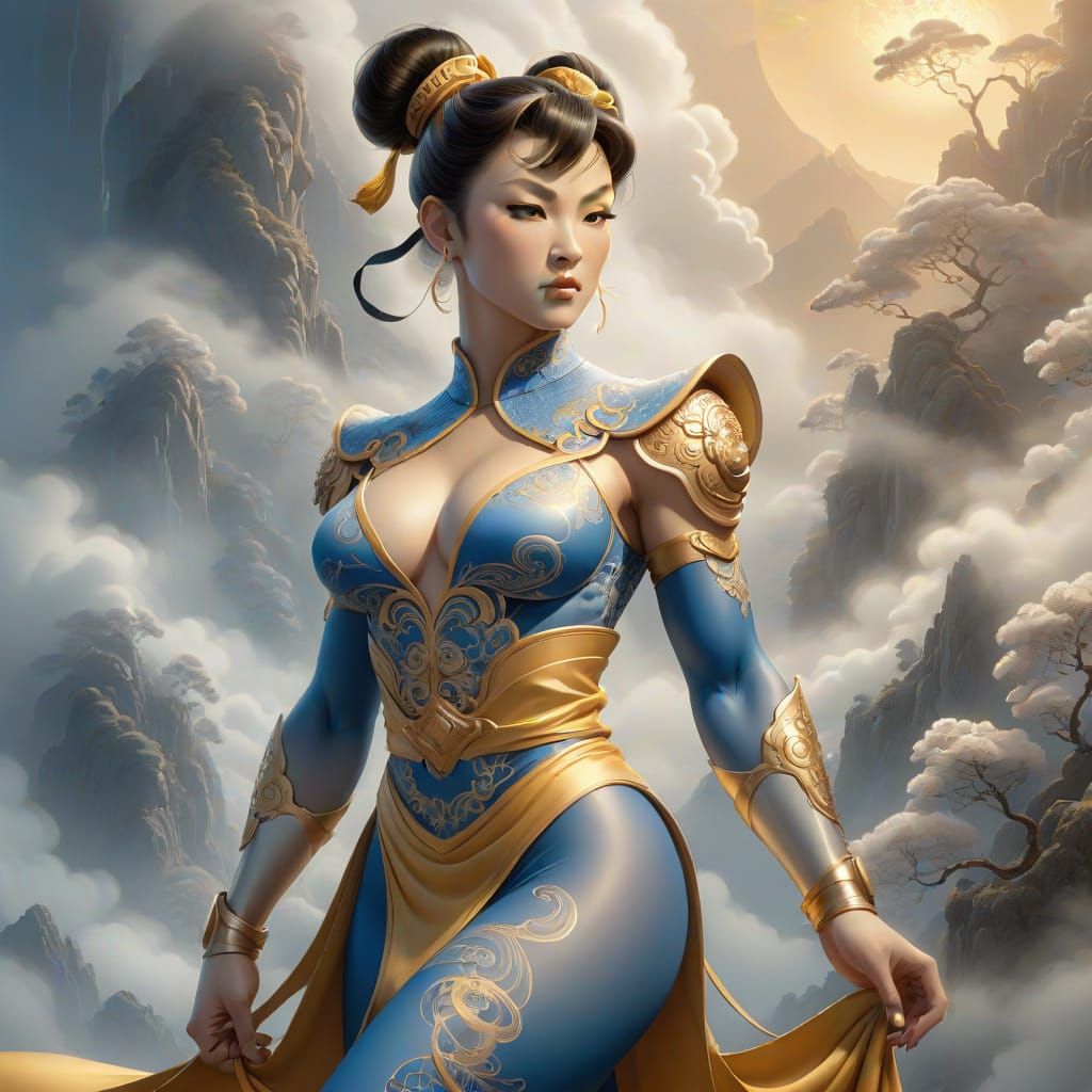 Chun Li in Ethereal Mist with Zentangle Patterns