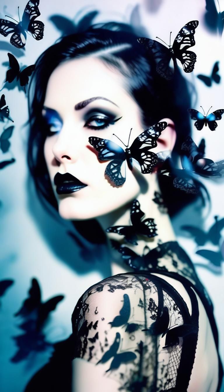 Glamour Shot of Woman with Ink Butterflies