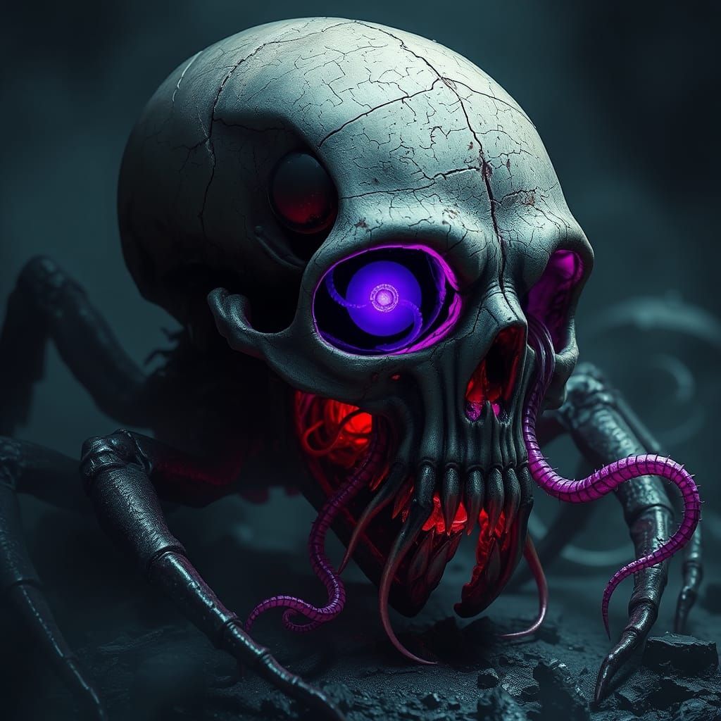Otherworldly Skull Crawler with Glowing Purple Eye