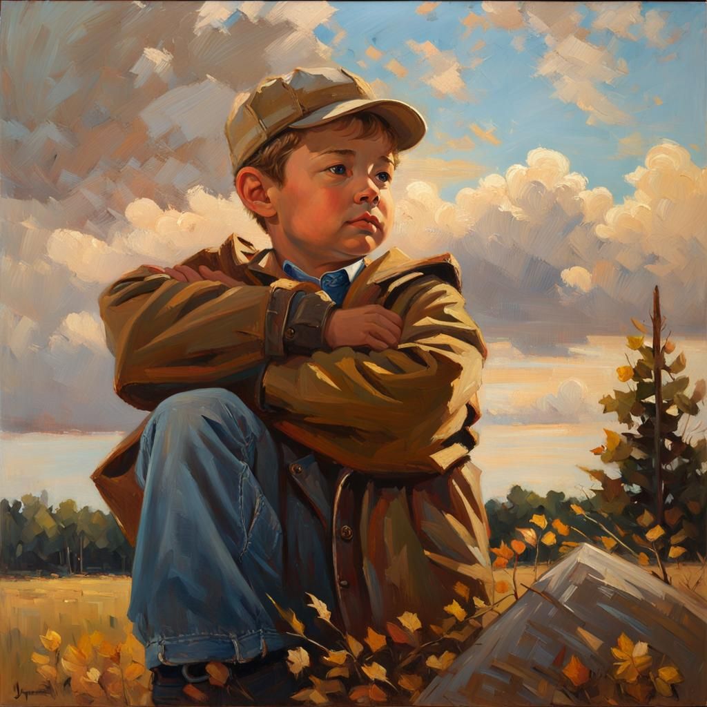 Heroic Figure in Oil Painting with Golden Hour Lighting