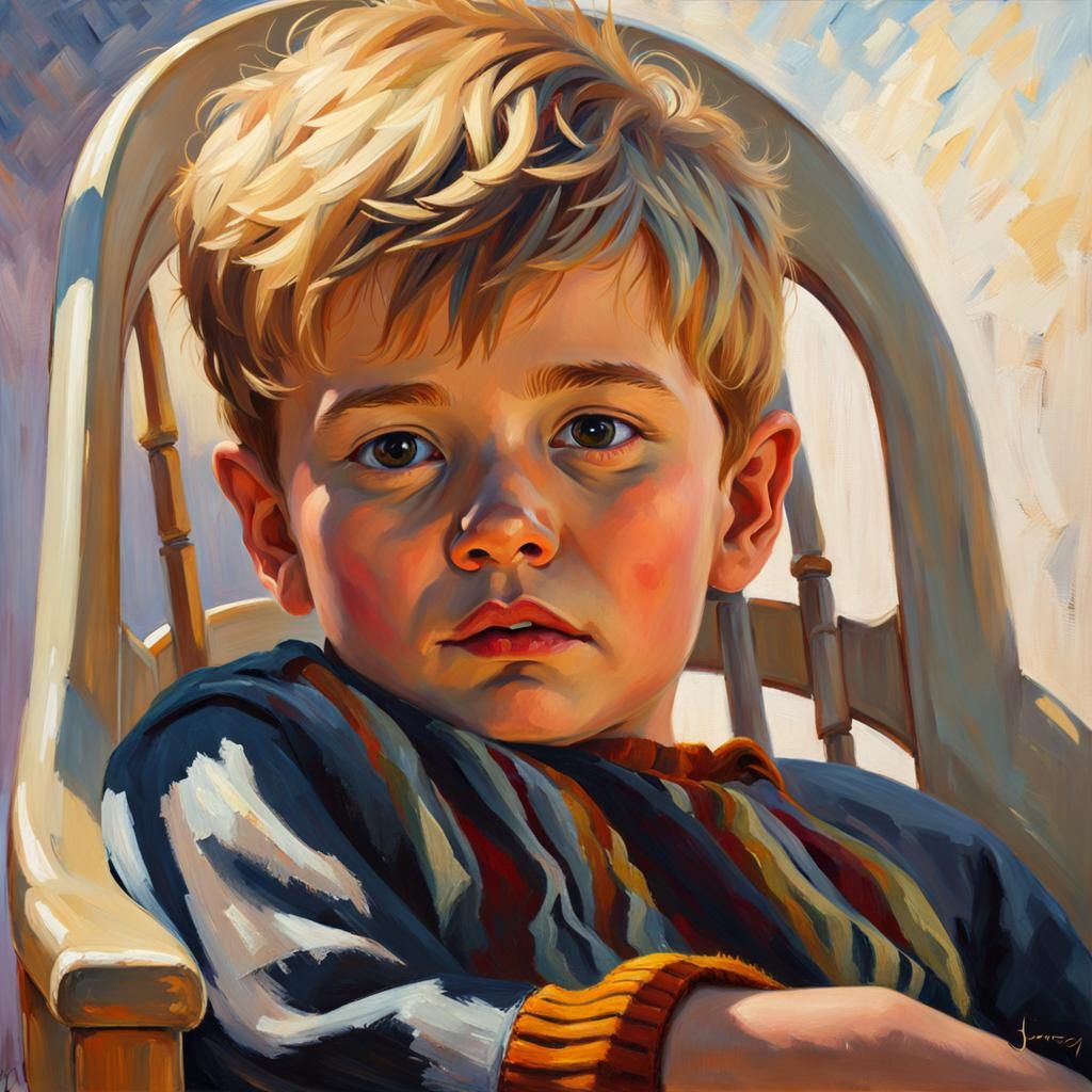Impressionist Oil Painting of a Curious Boy