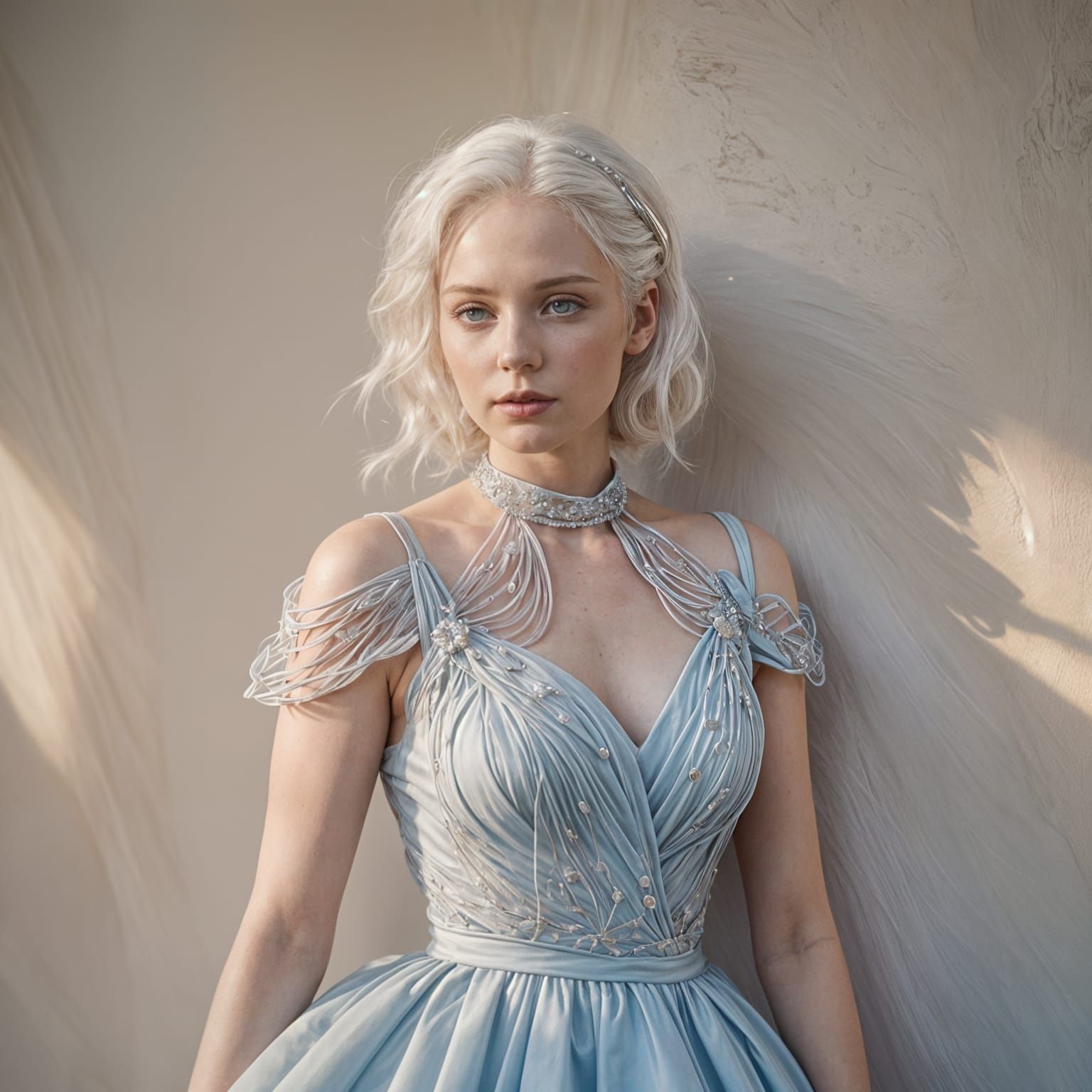 Albino Woman Poses for Glamorous Dreamcore Photo