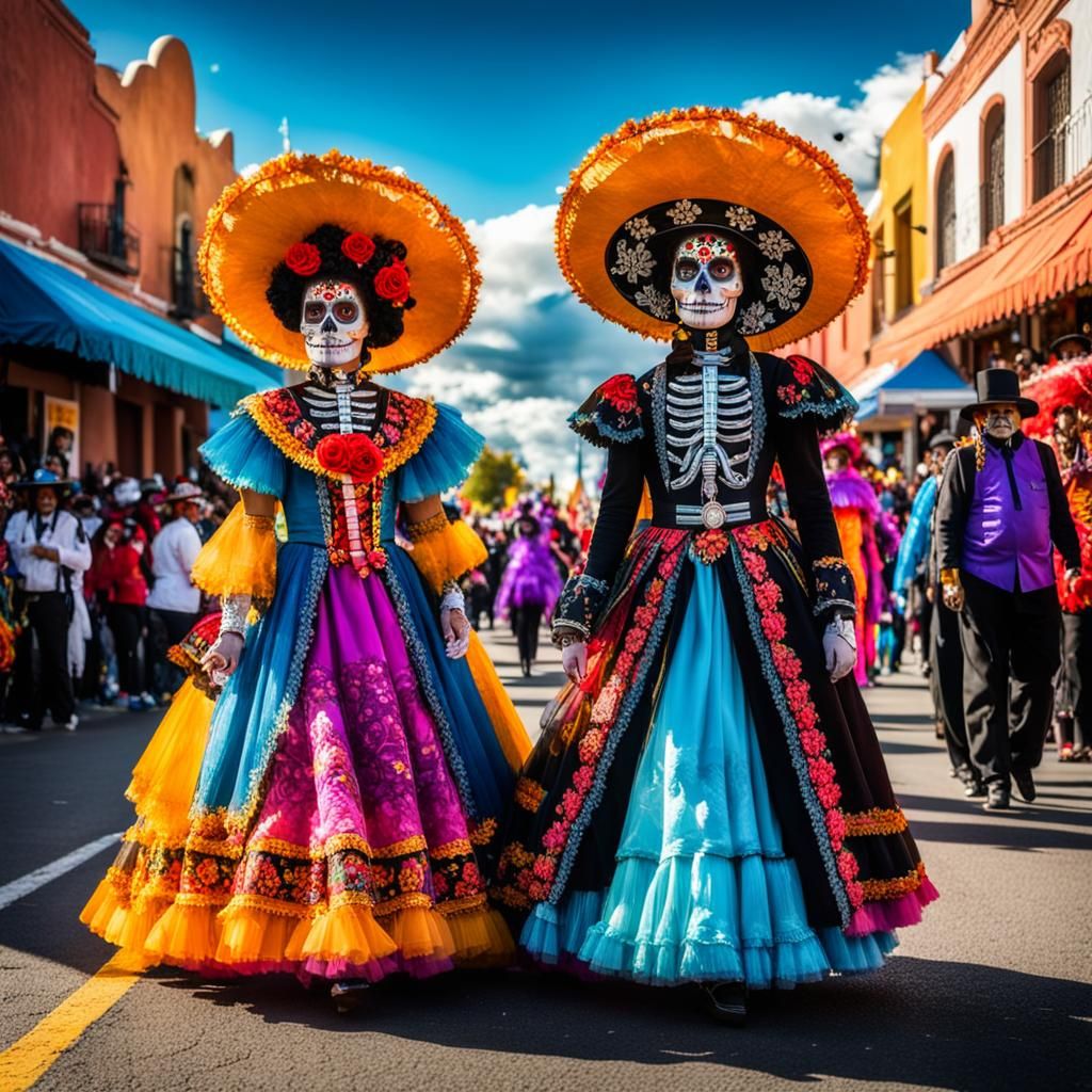 Colorful Día de Muertos Parade in Divine Light