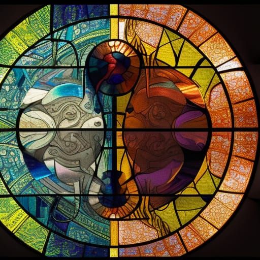 Stained Glass Yin Yang Face in 8k