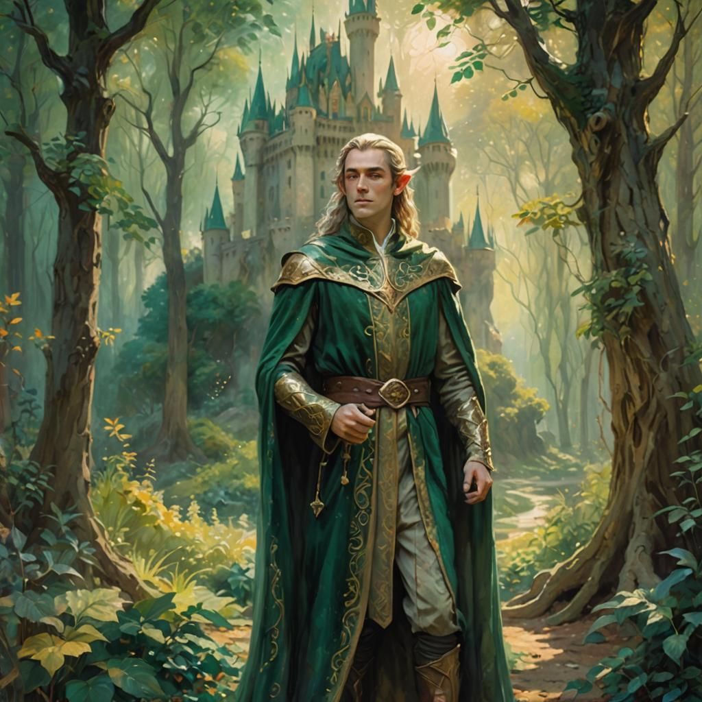 Elven King in Magical Forest: Impressionistic Style