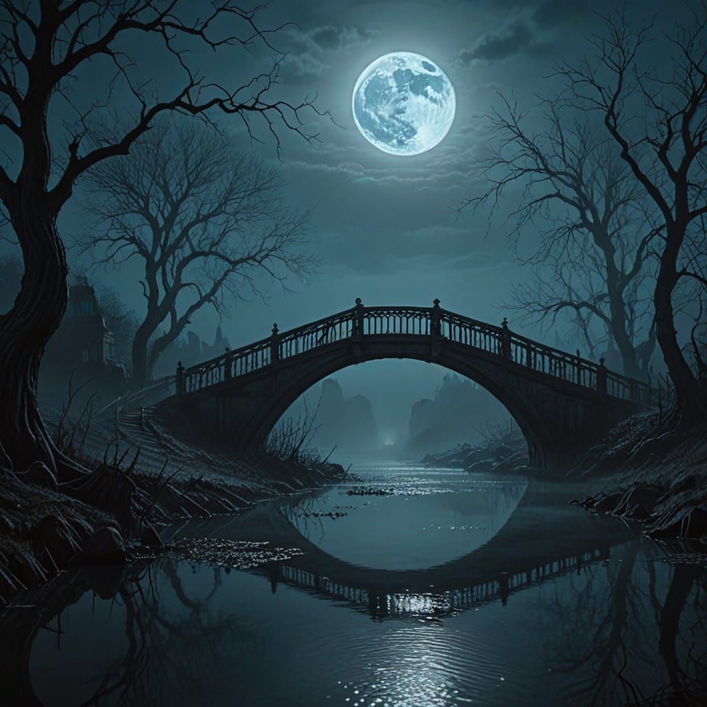 Gothic Vine Bridge Under Luminous Moon