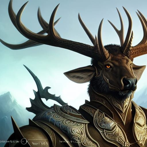 The Armored Elk King Fantasy Portrait