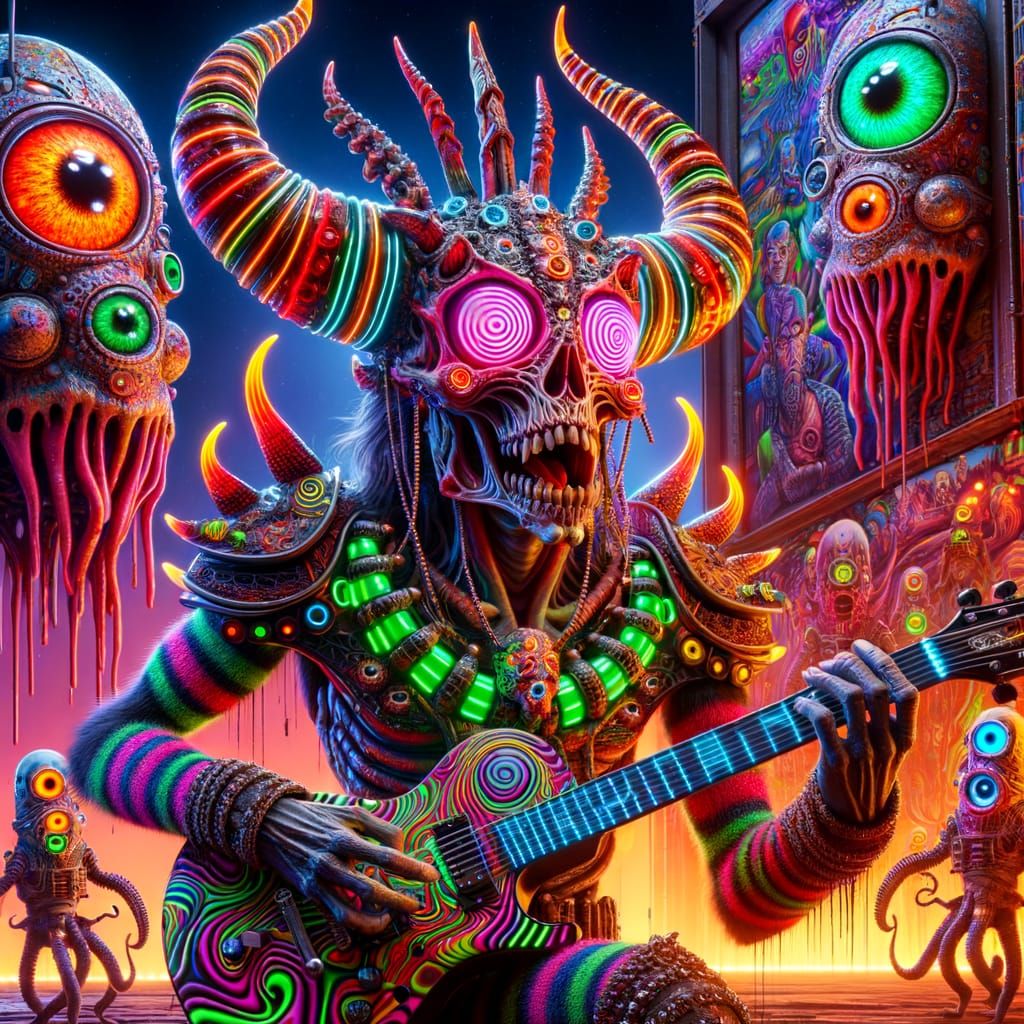 Gothic Alien Warlord in Minotaur Form with Neon Rave Party