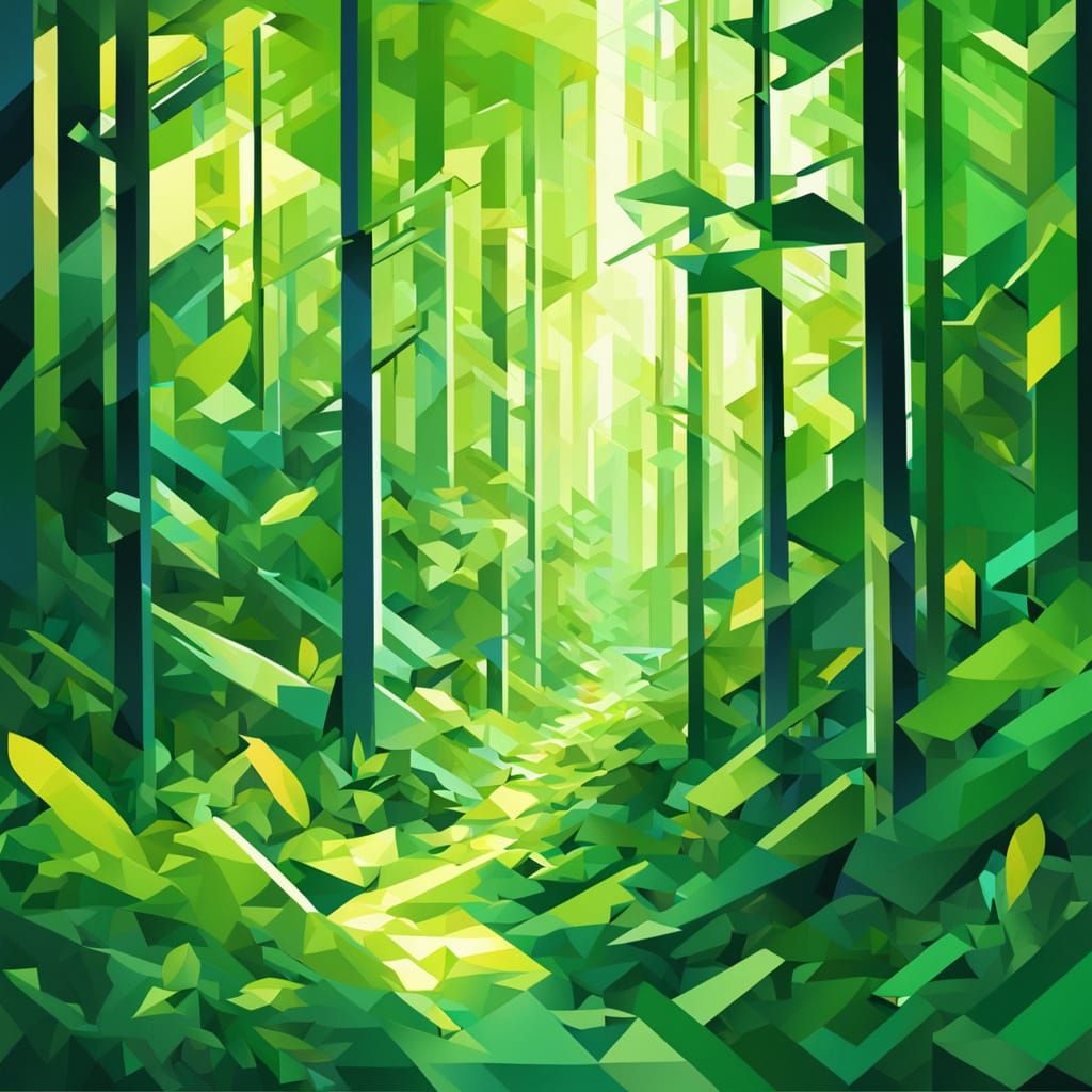 Emerald Forest Dream in Neo-Cubist Style
