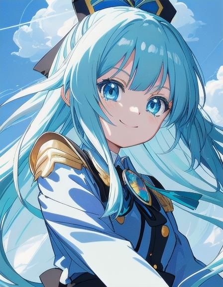 Anime Vtuber Girl with Sky Blue Hair Portrait