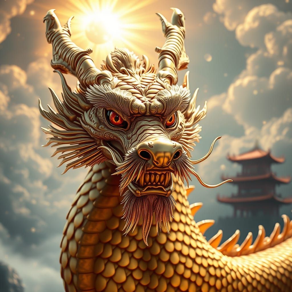 Majestic Golden Dragon in Hyperrealistic Splendor