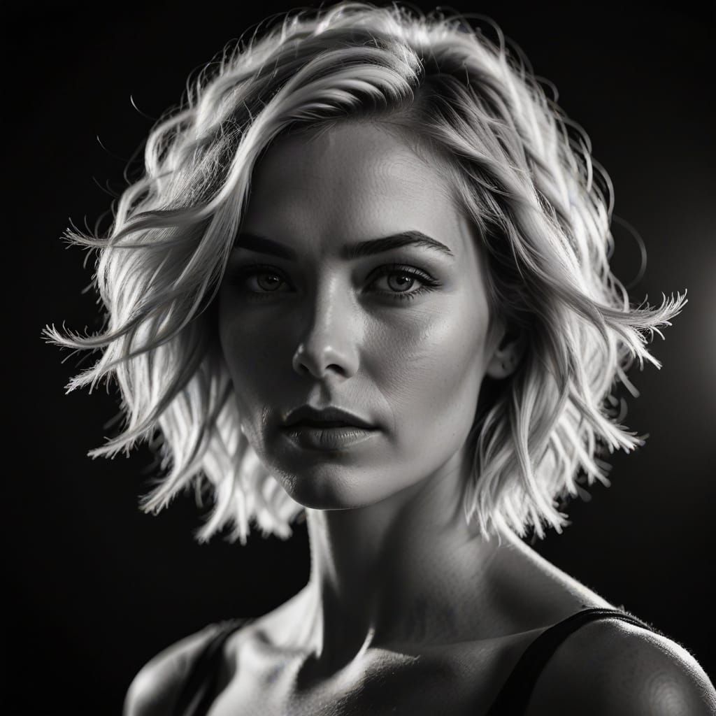 Dramatic B&W Portrait of Woman with Abstract Hair