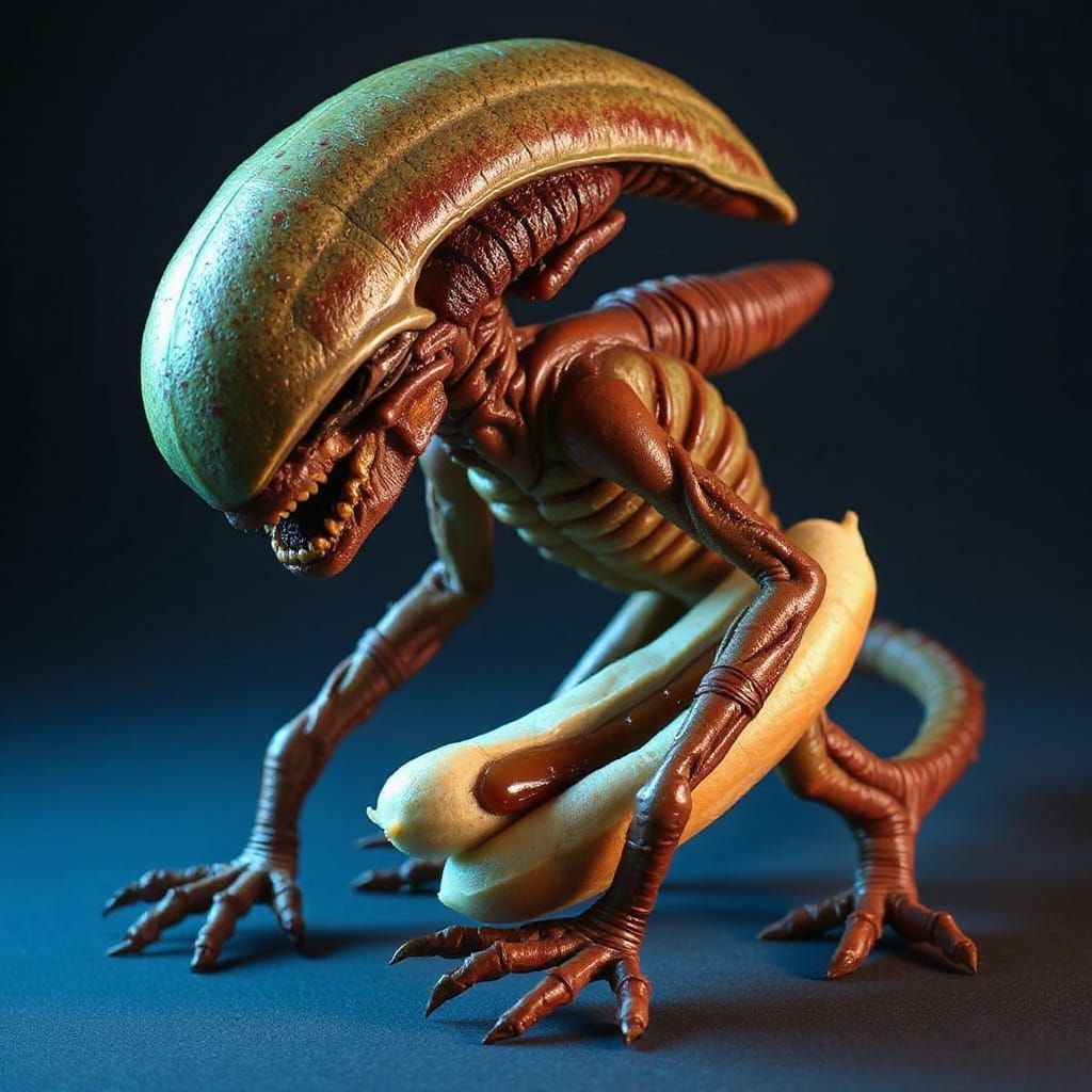 Alien Xenomorph Composed Entirely of Hotdogs