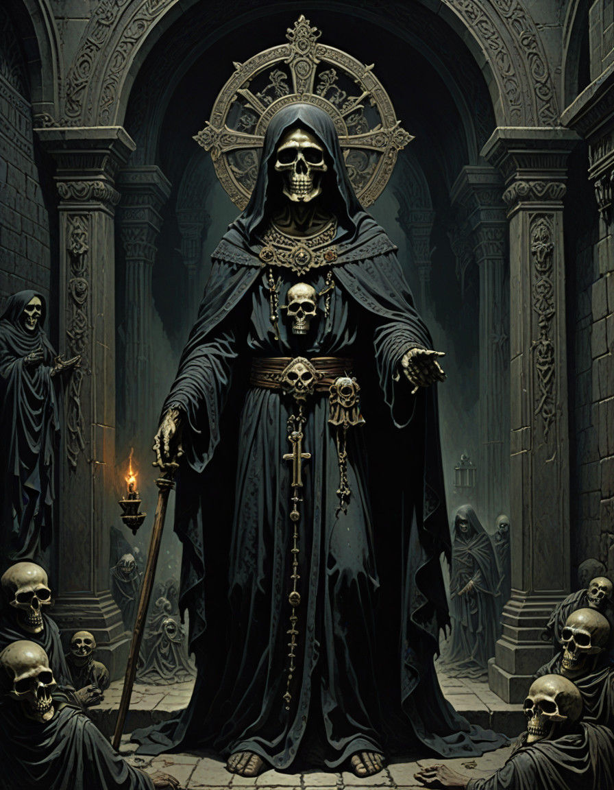 Dark Gothic Mexican Santa Muerte in Spanish Colonial Style