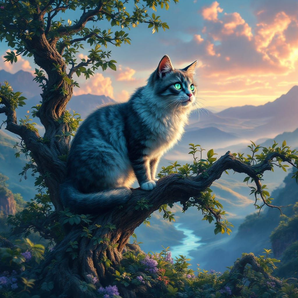 Majestic Cat in Dreamlike Landscape, Unreal Engine 5