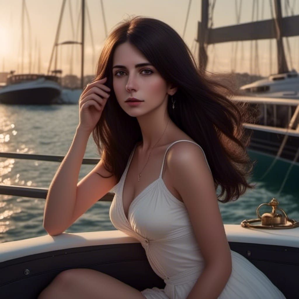 Woman on Yacht at Sunset, Professional Photography