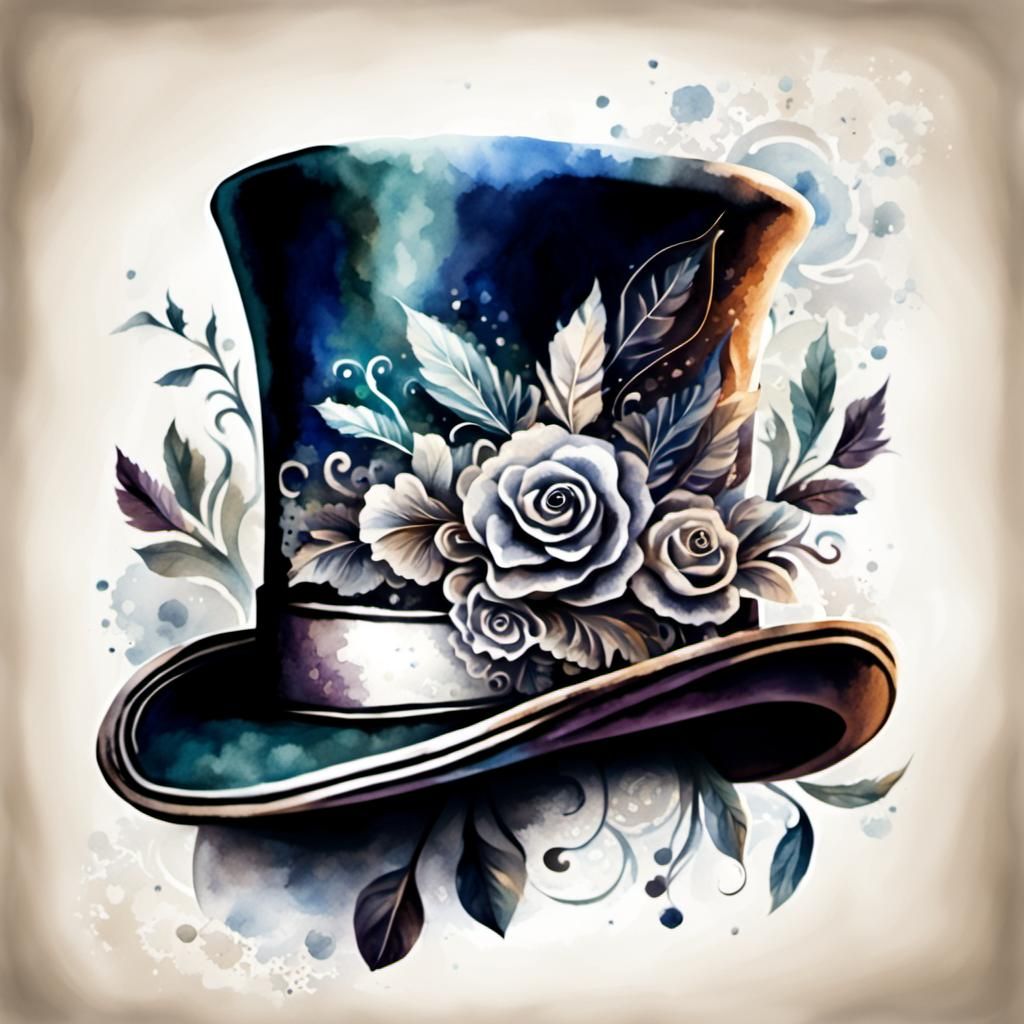 Retro Top Hat in Watercolor Technique