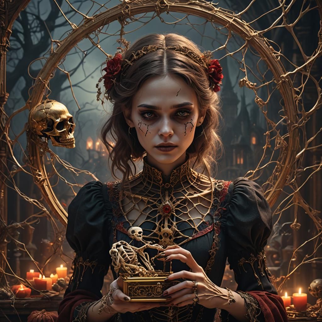 Girl with Music Box in Dark Fantasy Style