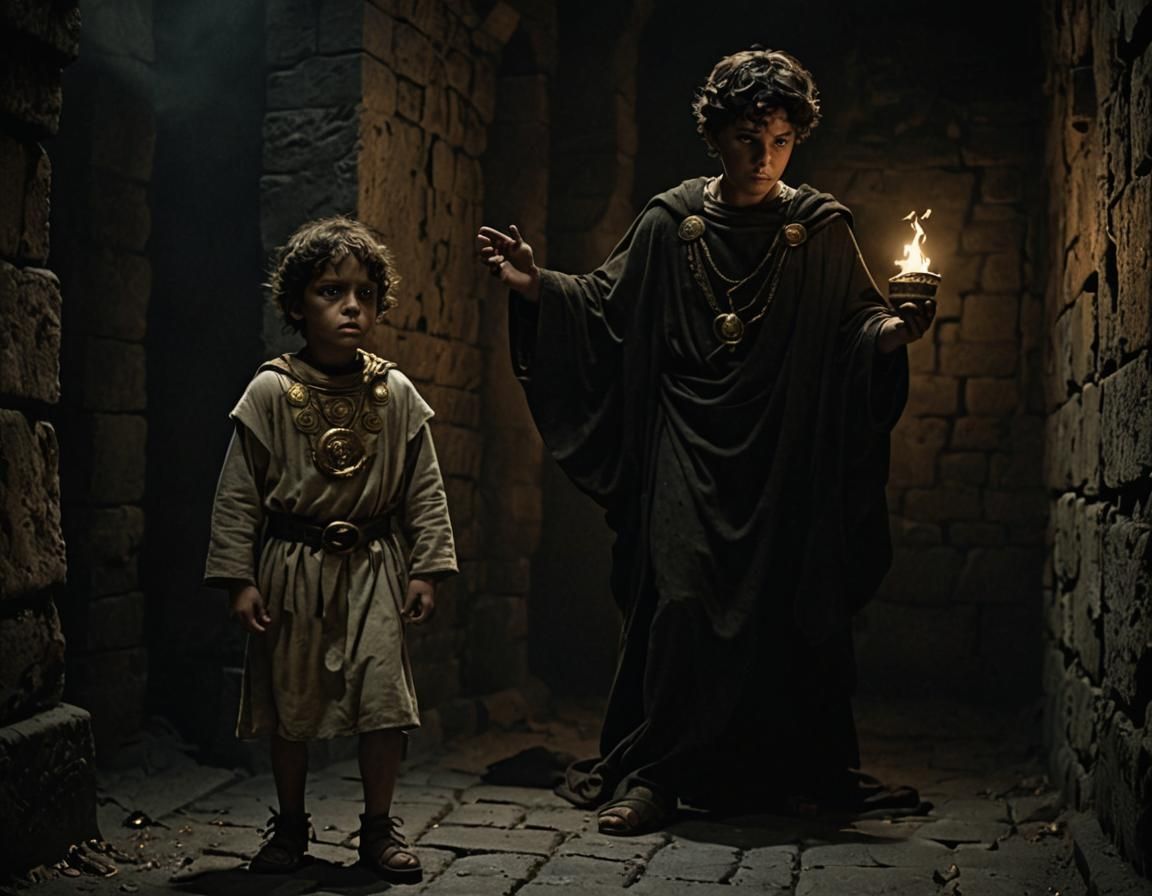 Eerie Subterranean Scene: Roman Child and Corpse