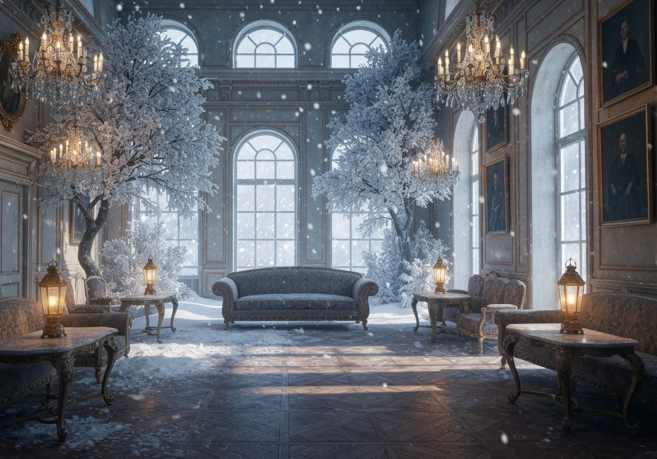 Surreal Winter Estate Indoor Garden Scene