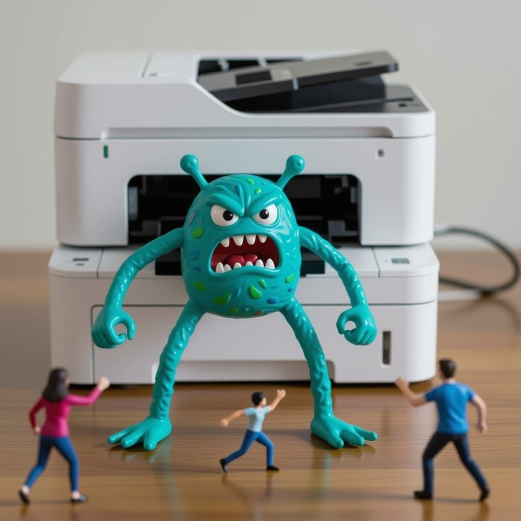 Printer with Limbs Fighting People