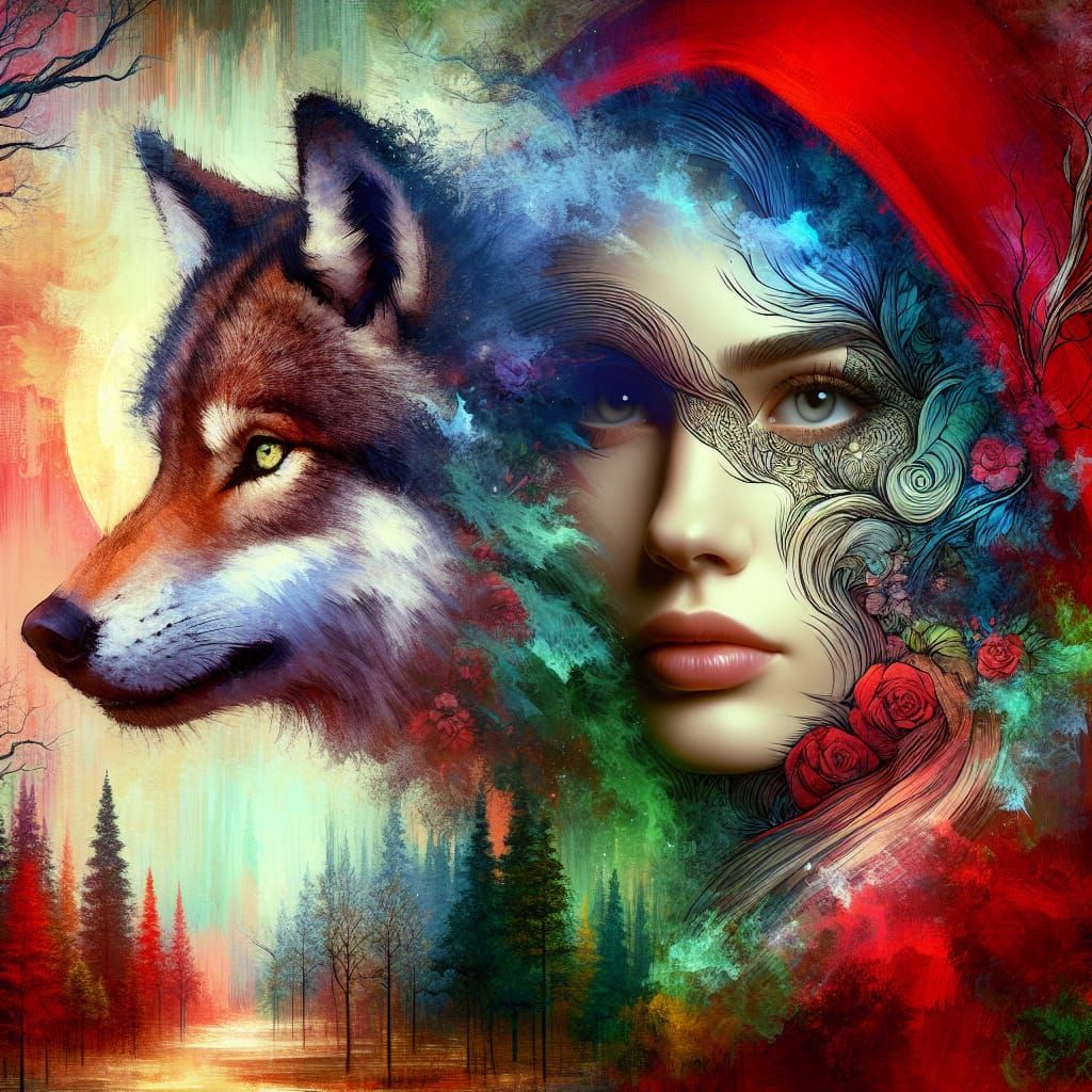 Little Red Riding Hood Double Exposure Portrait