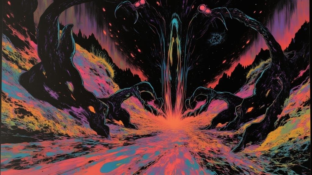 Demon Speeding Through Hollow in Comic Style