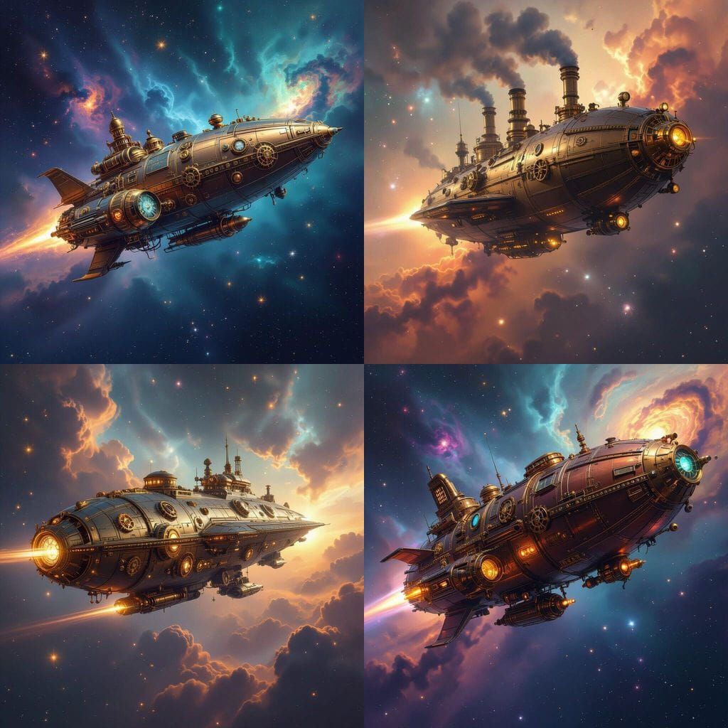 Steampunk Spaceship Soars Through the Milky Way Galaxy