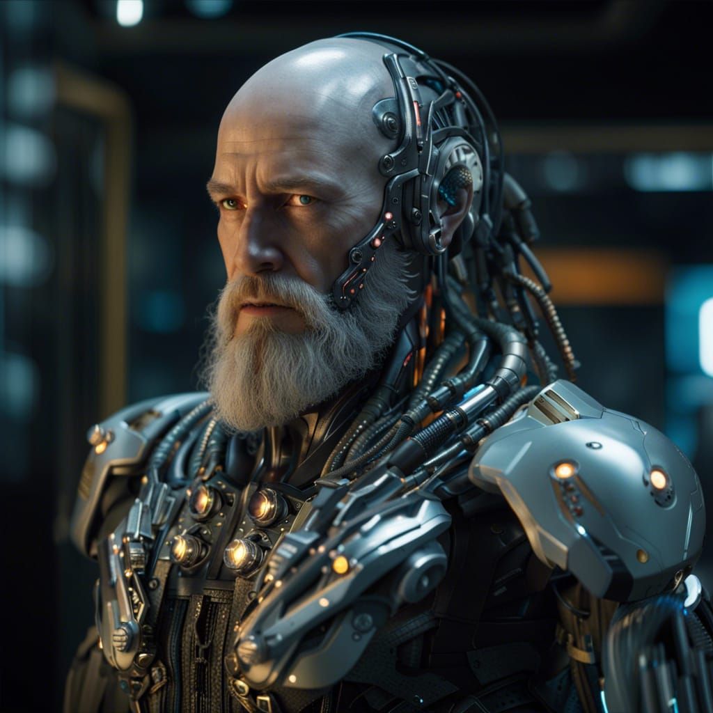 Detailed Cybernetic Cyborg Man: Digital Art
